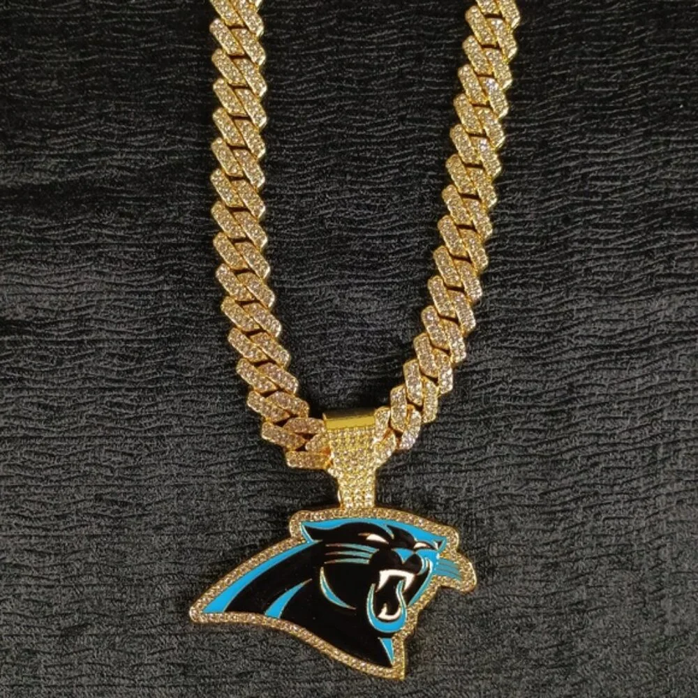 NFL Carolina Panthers 20 Inch Necklace Pendant Cuban Chain Link Football